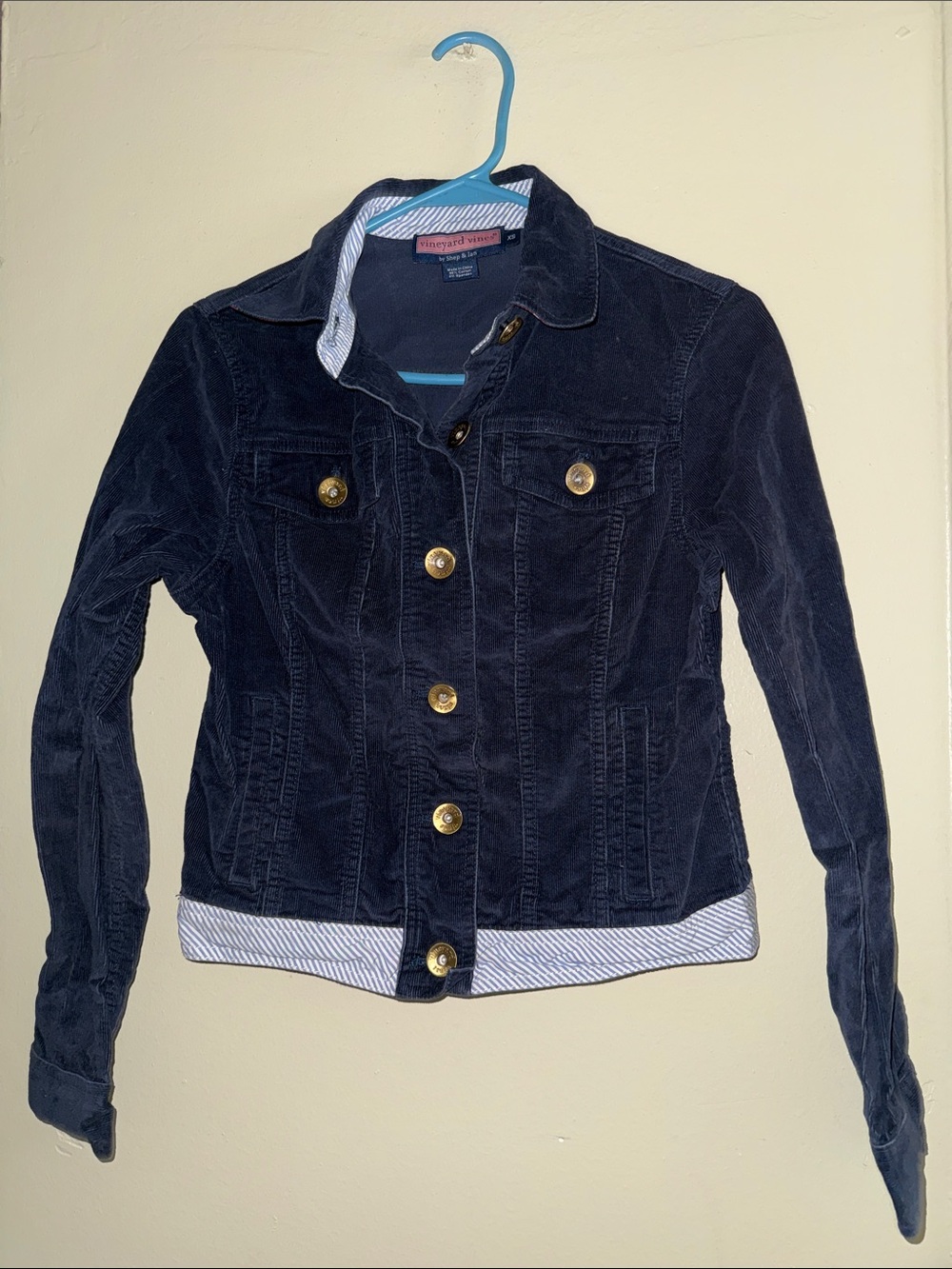 Vineyard Vines Navy Corduroy Button Jacket with Gold Buttons